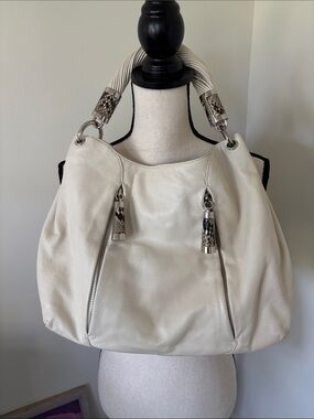 Michael Kors Off-White Leather Handbag with Silver Hardware